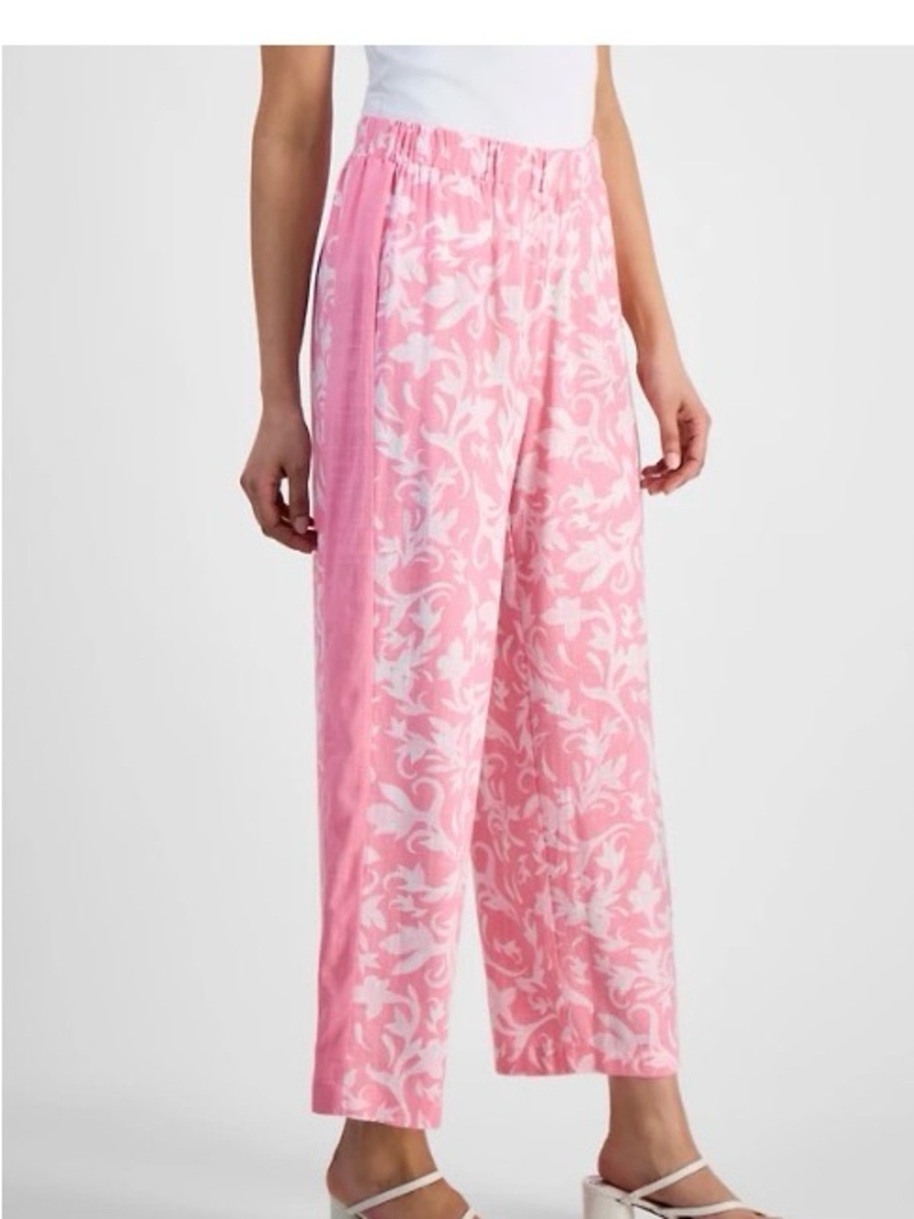 JM Collection Pink and White Floral Pull-On Wide-Leg Pants  Pull-On size XXL